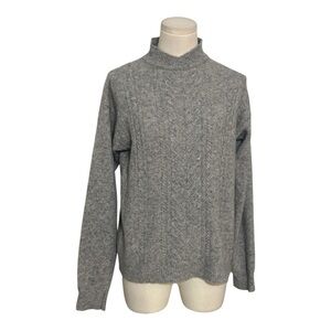 AUSTIN REED Gray Cable-knit Turtleneck Sweater Cashmere Lambswool Wool M Cozy